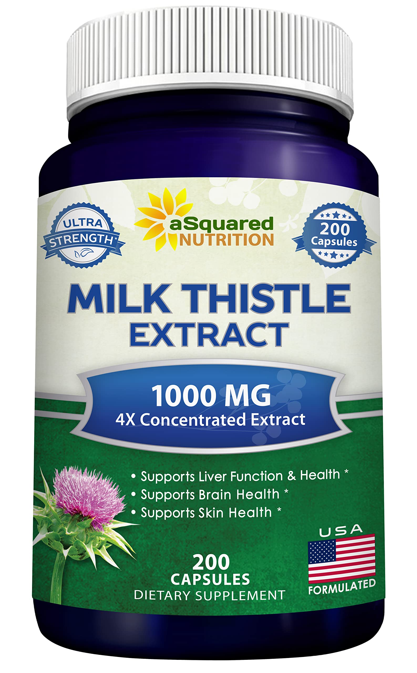 aSquared Nutrition Milk Thistle bottle front with 200 capsules for daily support
