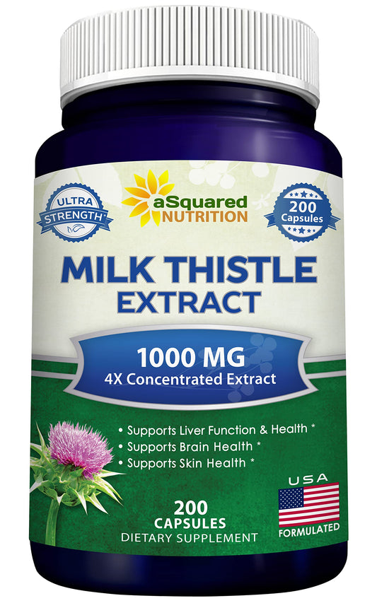 aSquared Nutrition Milk Thistle bottle front with 200 capsules for daily support