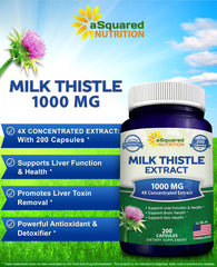 aSquared Nutrition Milk Thistle capsules close-up highlighting 1000 mg potency