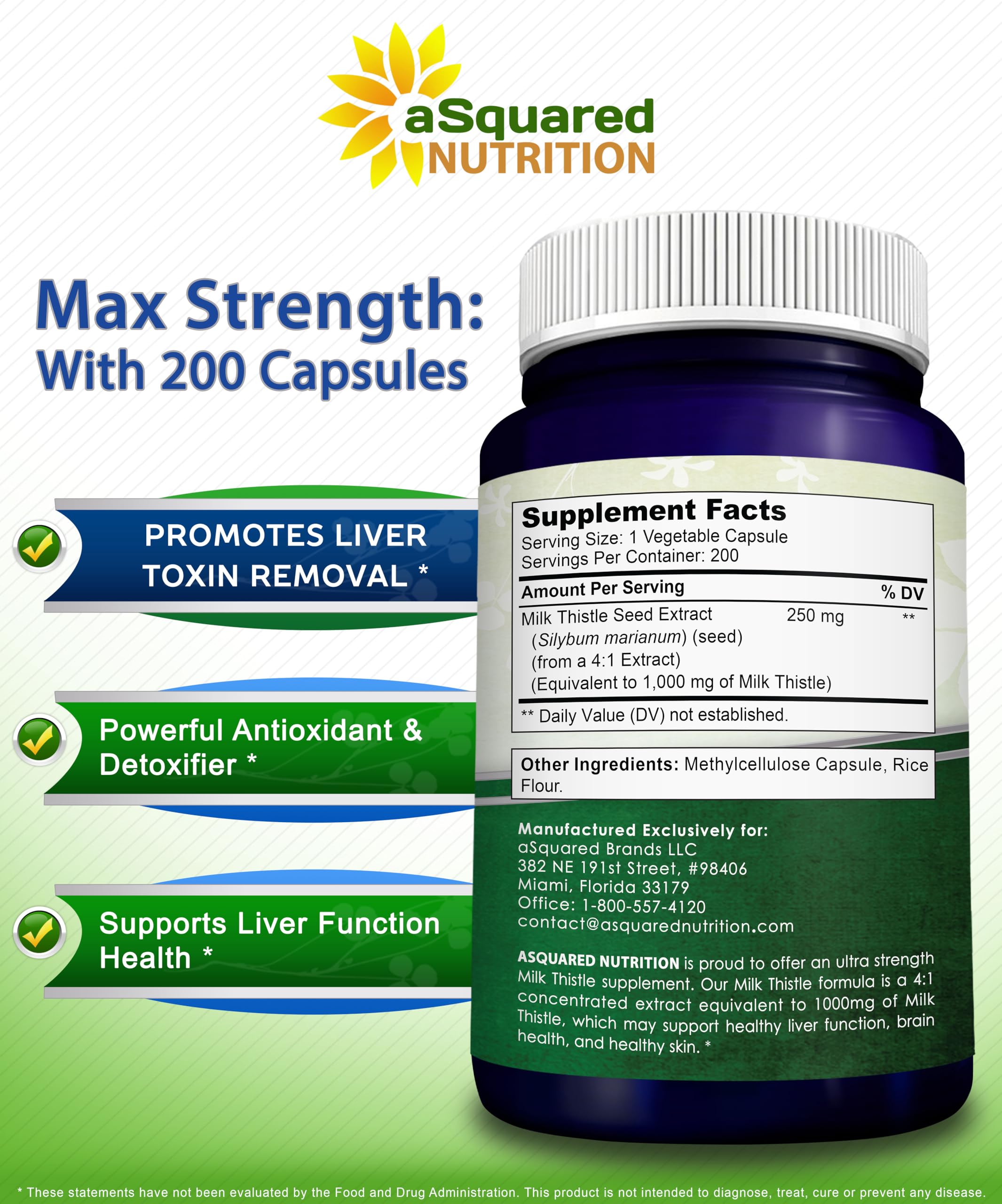 aSquared Nutrition Milk Thistle bottle on display with USA-made packaging