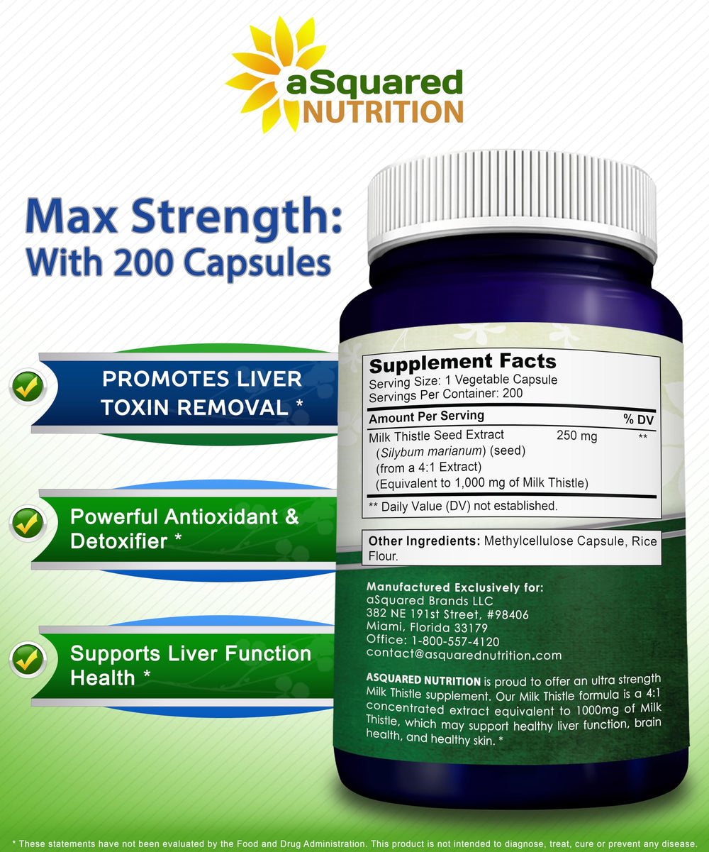 aSquared Nutrition Milk Thistle bottle on display with USA-made packaging