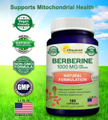 aSquared Nutrition Pure Berberine 1000mg bottle label shows GMP-compliant quality
