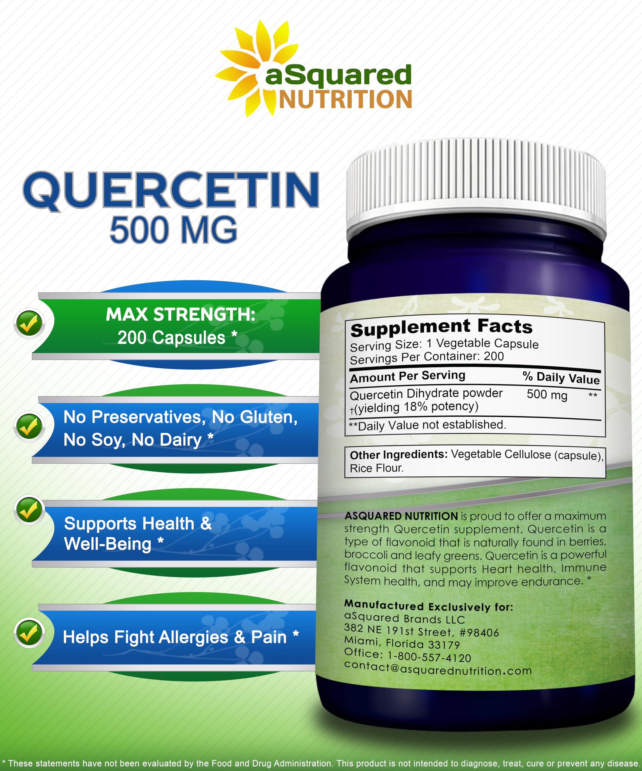 Quercetin 500mg capsule powder form supports daily wellness.