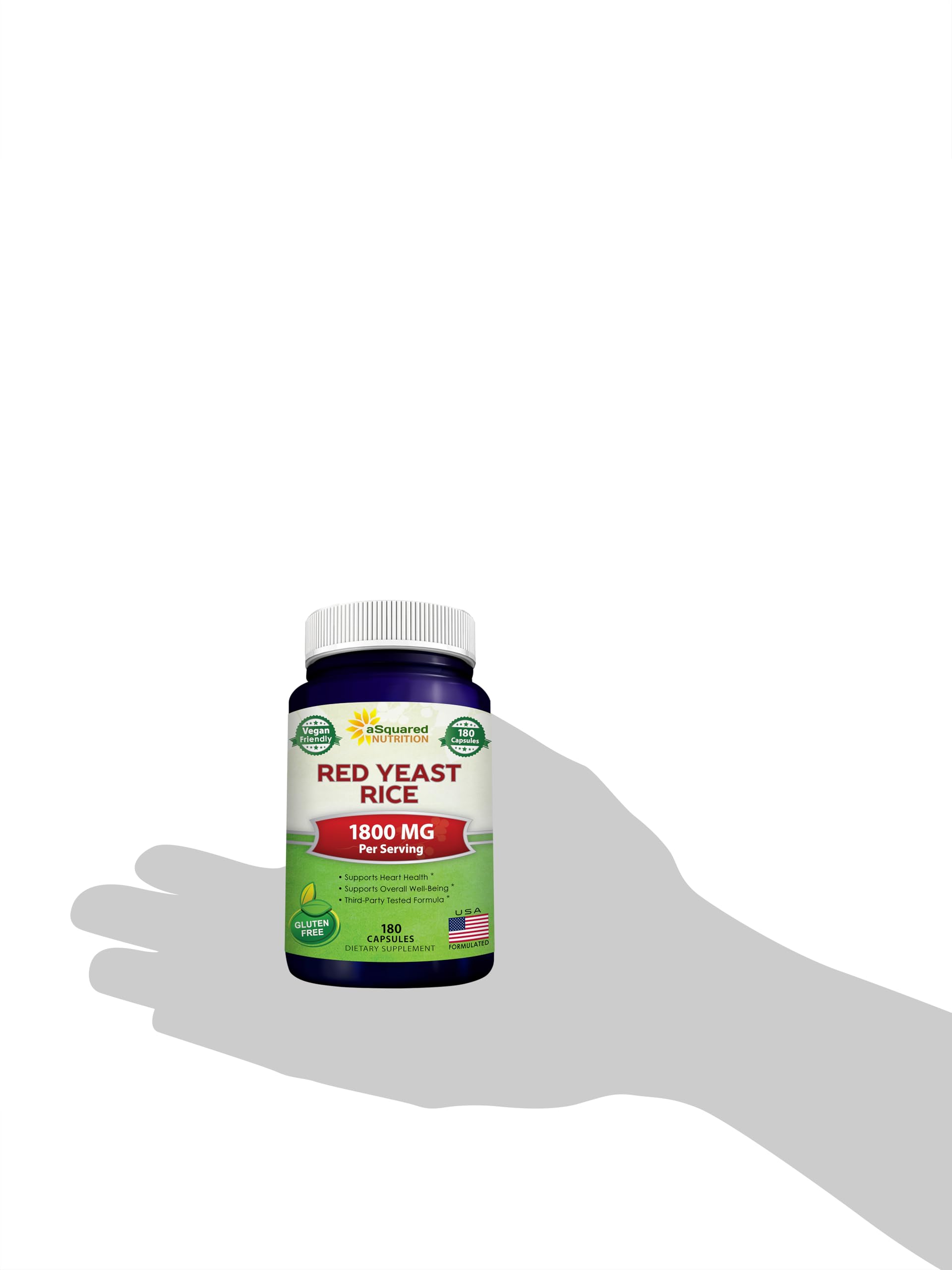 Asquared Nutrition red yeast rice bottle top seal indicates freshness.