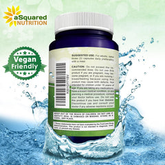 Asquared Nutrition red yeast rice capsules in a clear bottle with multiple capsules.
