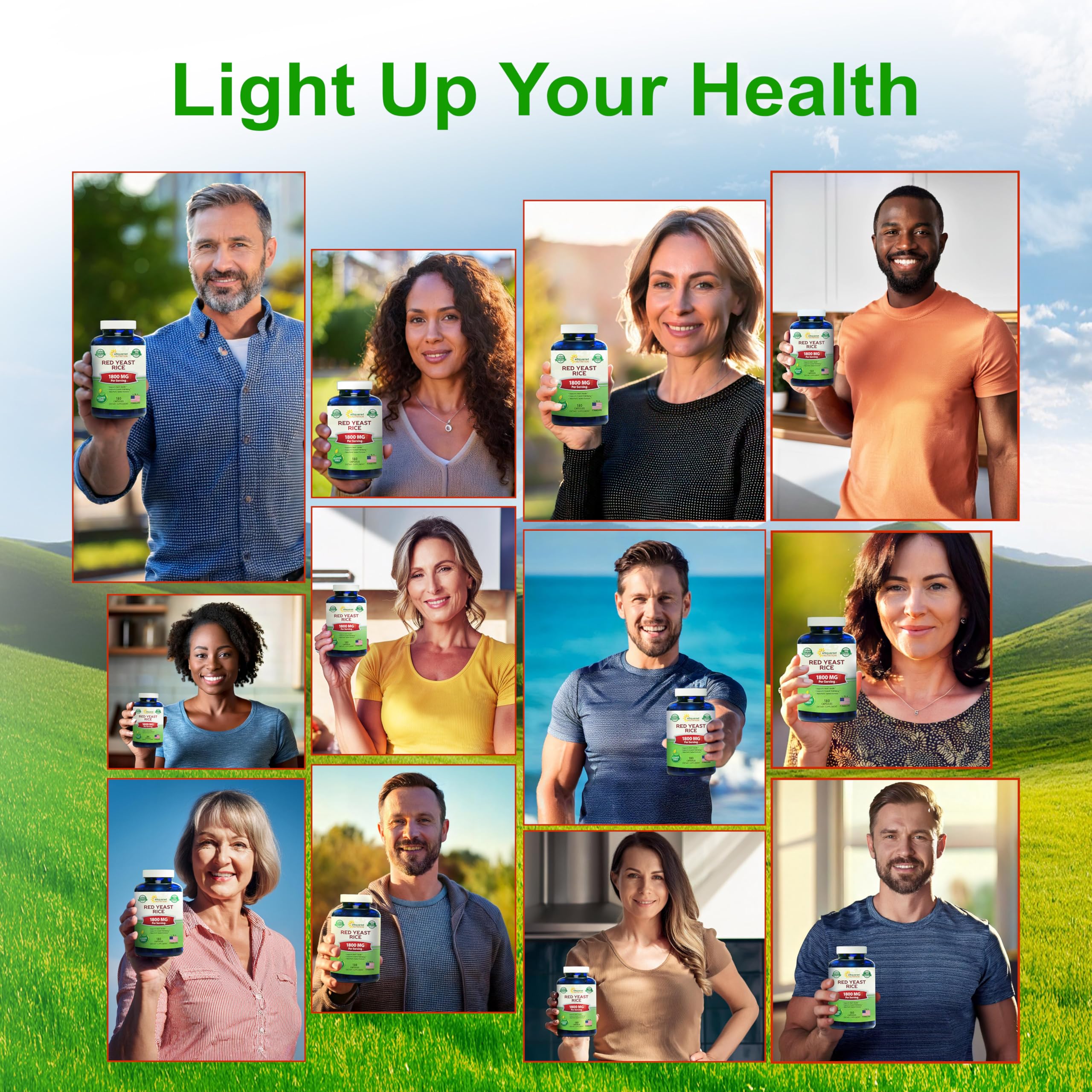 Asquared Nutrition red yeast rice packaging with vegan-friendly formulation in a bottle.