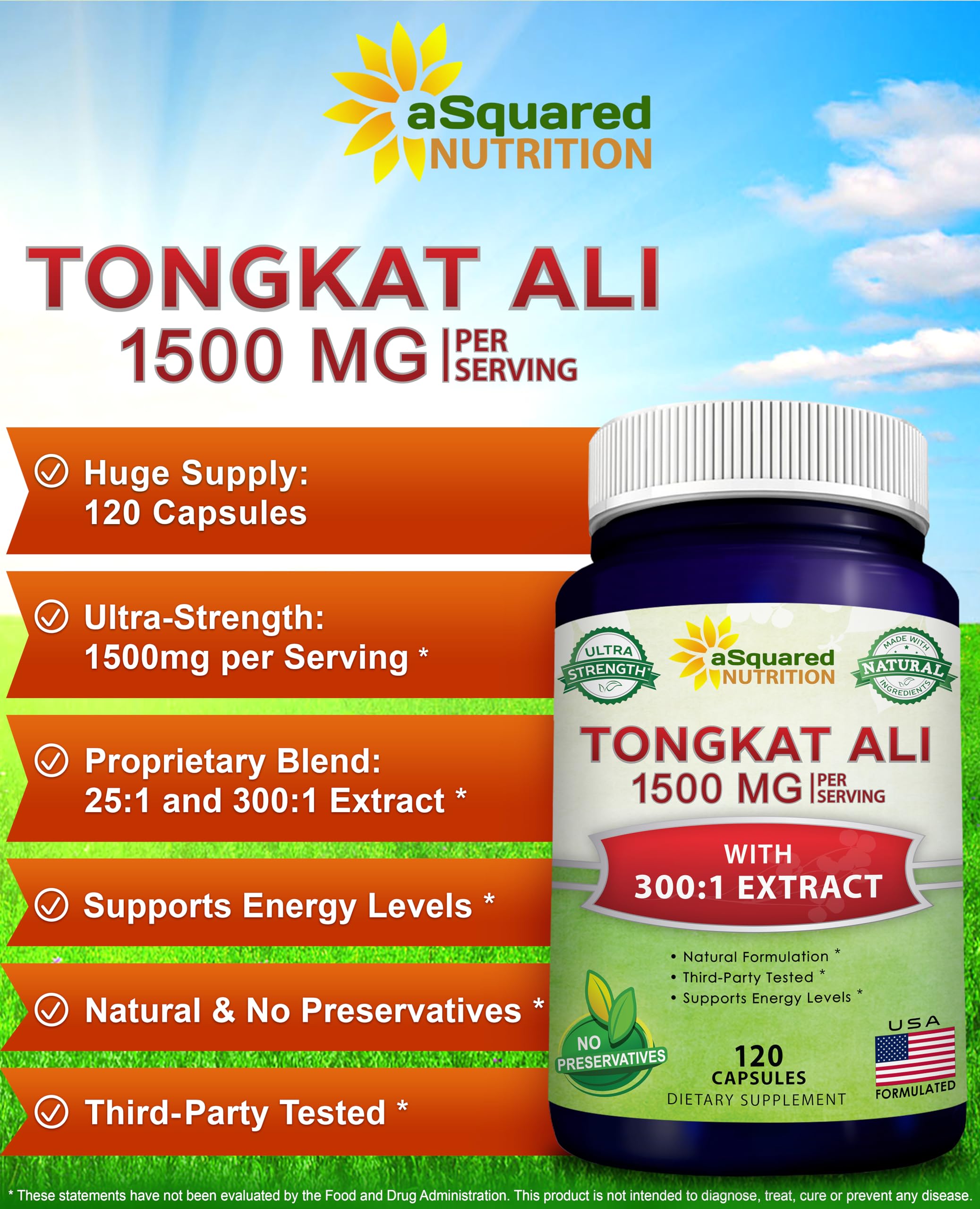 aSquared Nutrition Tongkat Ali capsules poured showing daily-use stamina