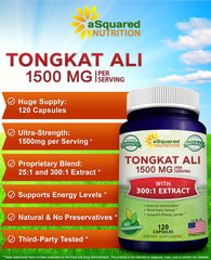 aSquared Nutrition Tongkat Ali capsules poured showing daily-use stamina