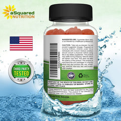 aSquared Nutrition Gummy bottle with fruit background highlighting easy daily supplementation.
