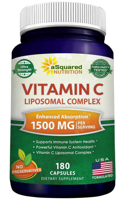 aSquared Nutrition Vitamin C Liposomal bottle demonstrating high-dose immune support.