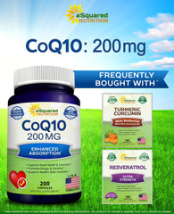 aSquared Nutrition CoQ10 bottle with measuring spoon, easy daily dose