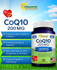 aSquared Nutrition CoQ10 capsules on white background, convenient daily supplement
