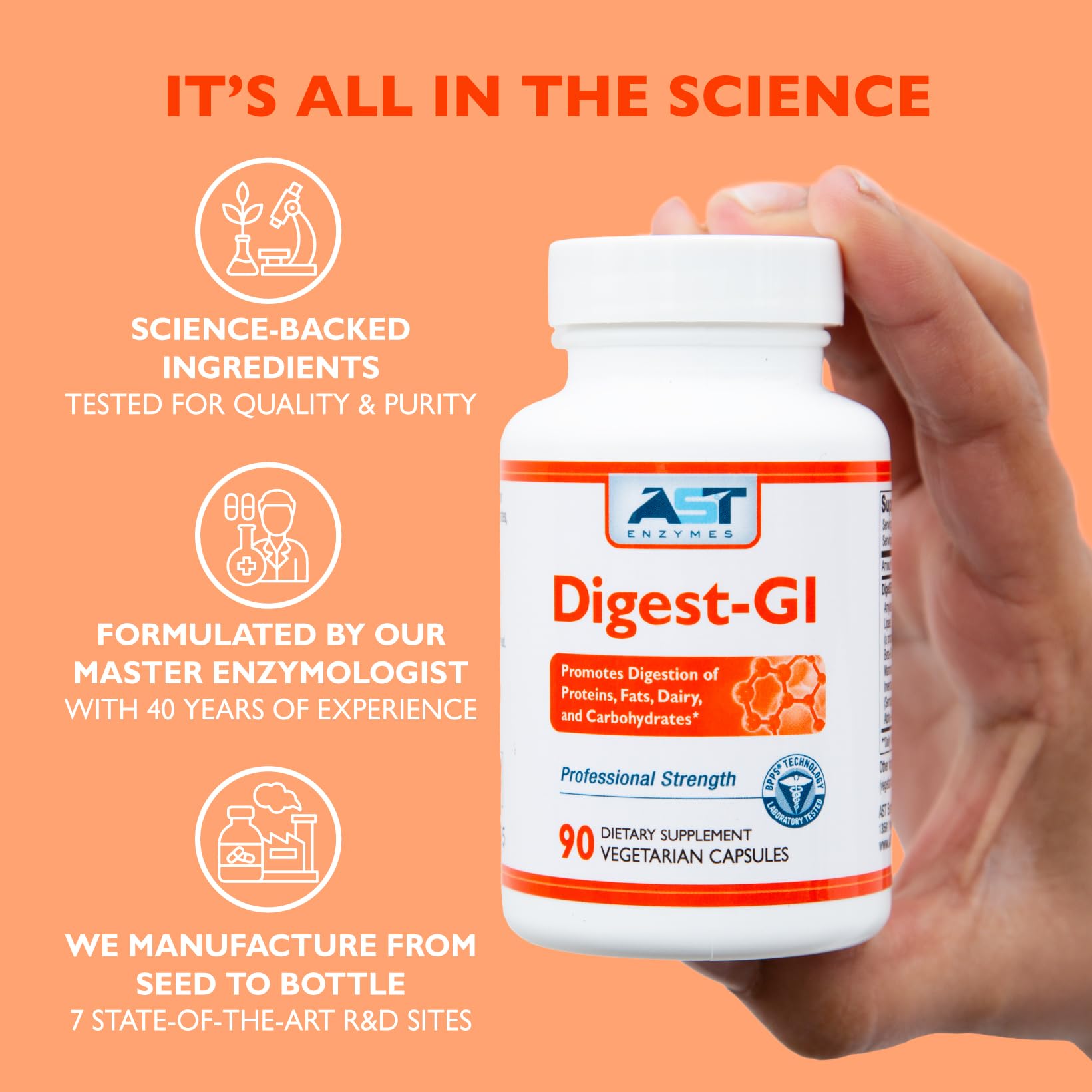 AST Enzymes Digest-GI ingredients chart highlights key digestive enzymes