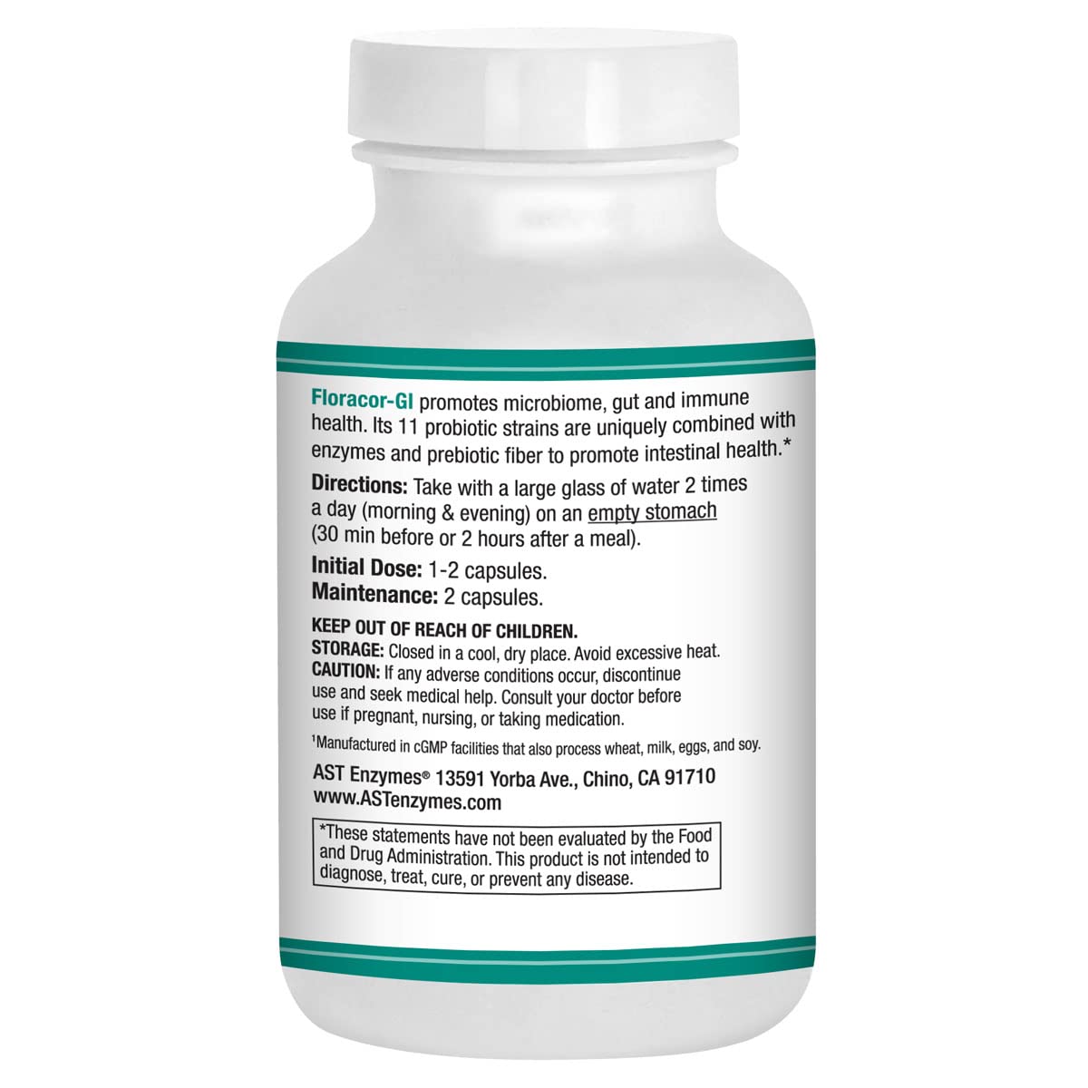 Floracor-GI capsules close-up emphasizing compact shelf-stable probiotic capsules