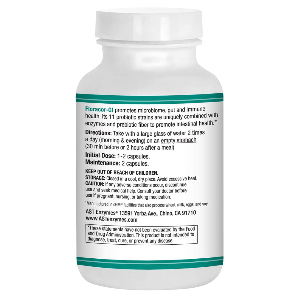 Floracor-GI capsules close-up emphasizing compact shelf-stable probiotic capsules