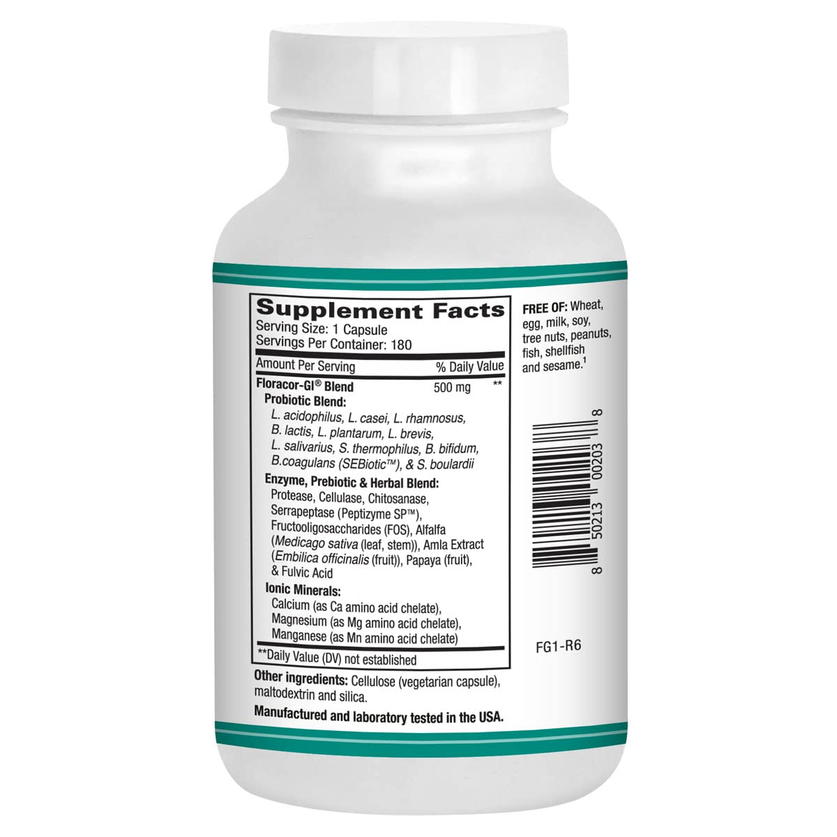 AST Enzymes Floracor-GI label close-up showing ingredients and usage notes