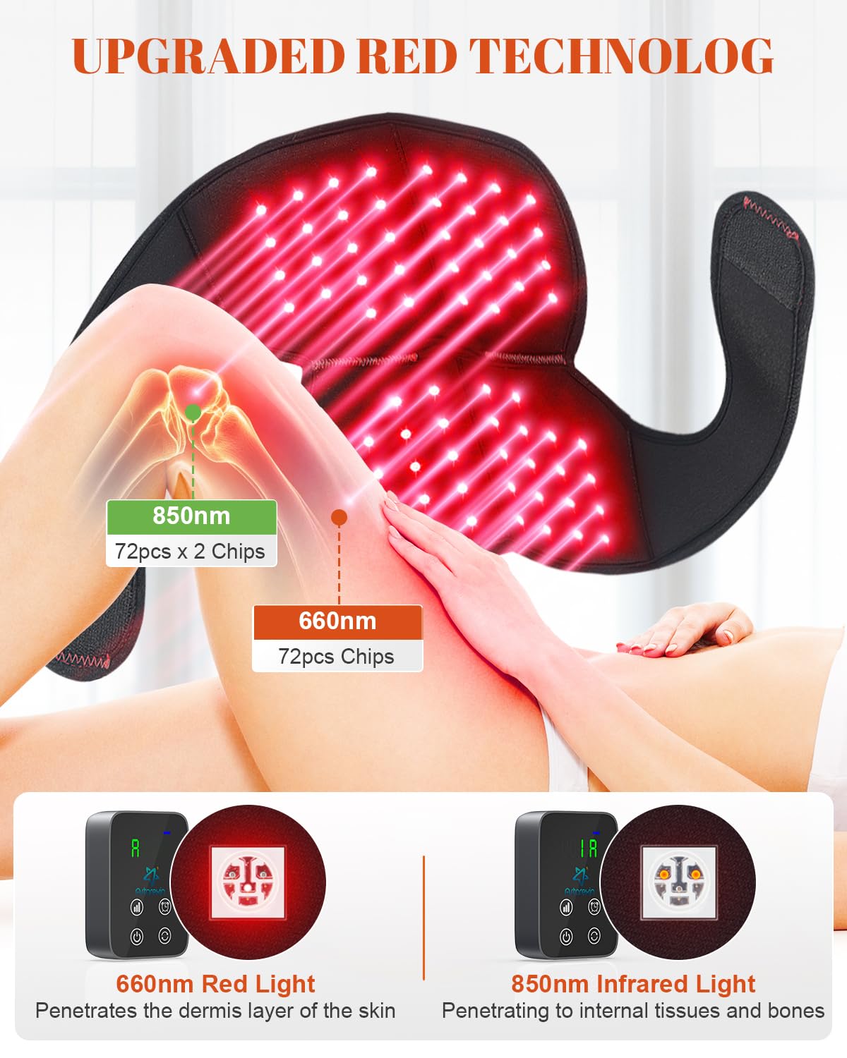 Astarexin wireless knee wrap with detachable 3000mAh battery for portable sessions