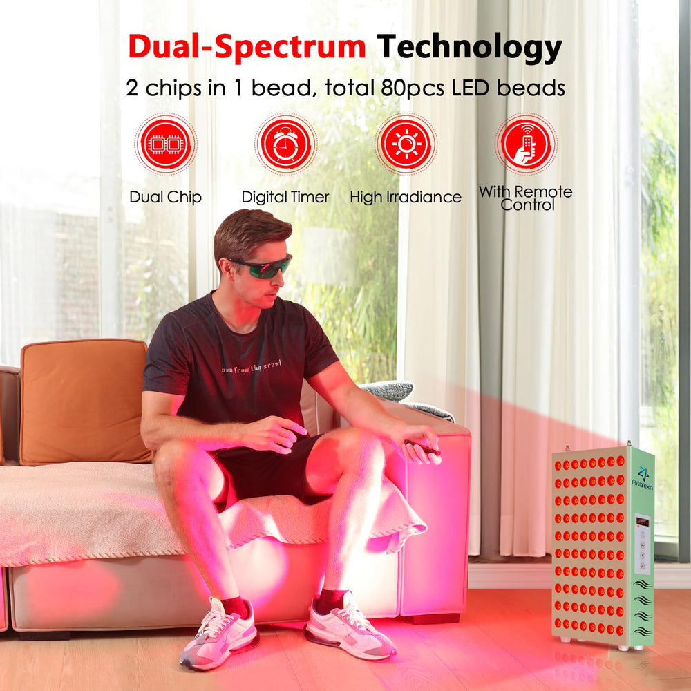 Astarexin red light panel angled view highlighting compact home-use design for versatile therapy.