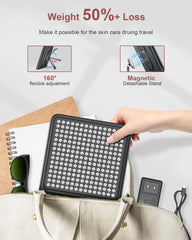 Astarexin red light panel on stand enables hands-free sessions.