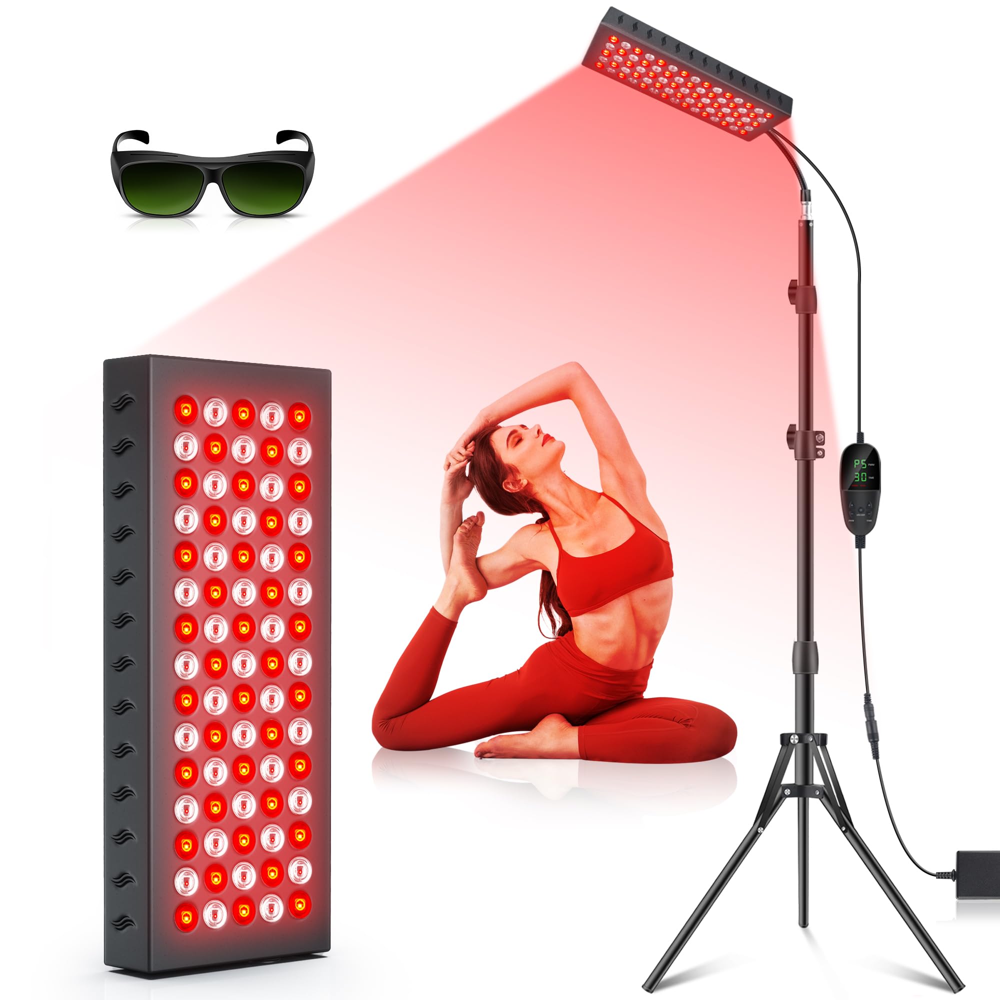 Astarexin red light panel front view for full-body home therapy near face and shoulders.