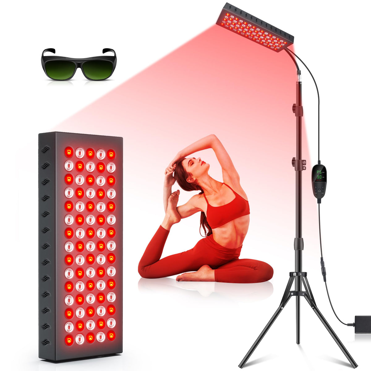 Astarexin red light panel front view for full-body home therapy near face and shoulders.