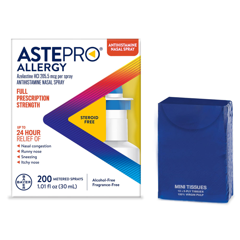 Astepro nasal spray bottle closeup for fast, steroid-free allergy relief.