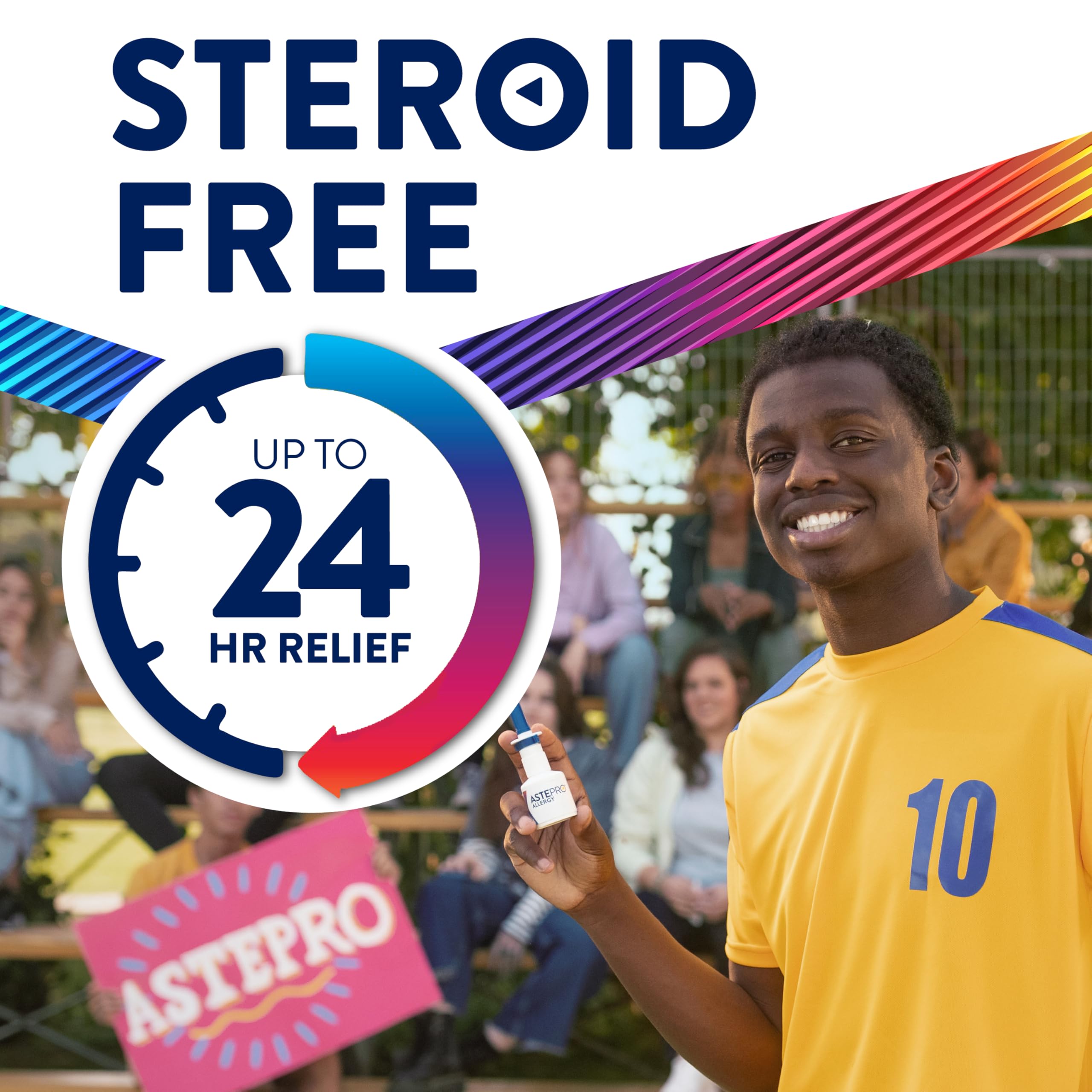 Astepro shown with congestion relief concept for indoor and outdoor allergies.