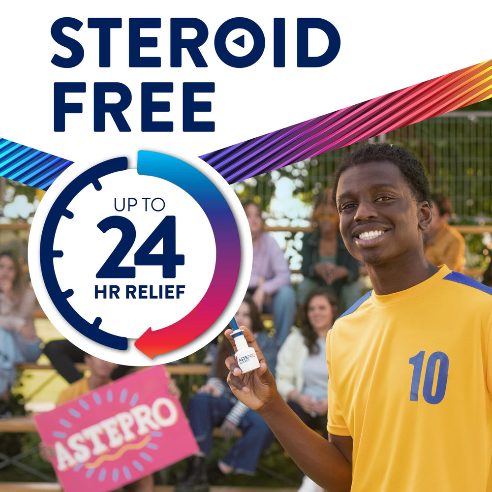 Astepro shown with congestion relief concept for indoor and outdoor allergies.