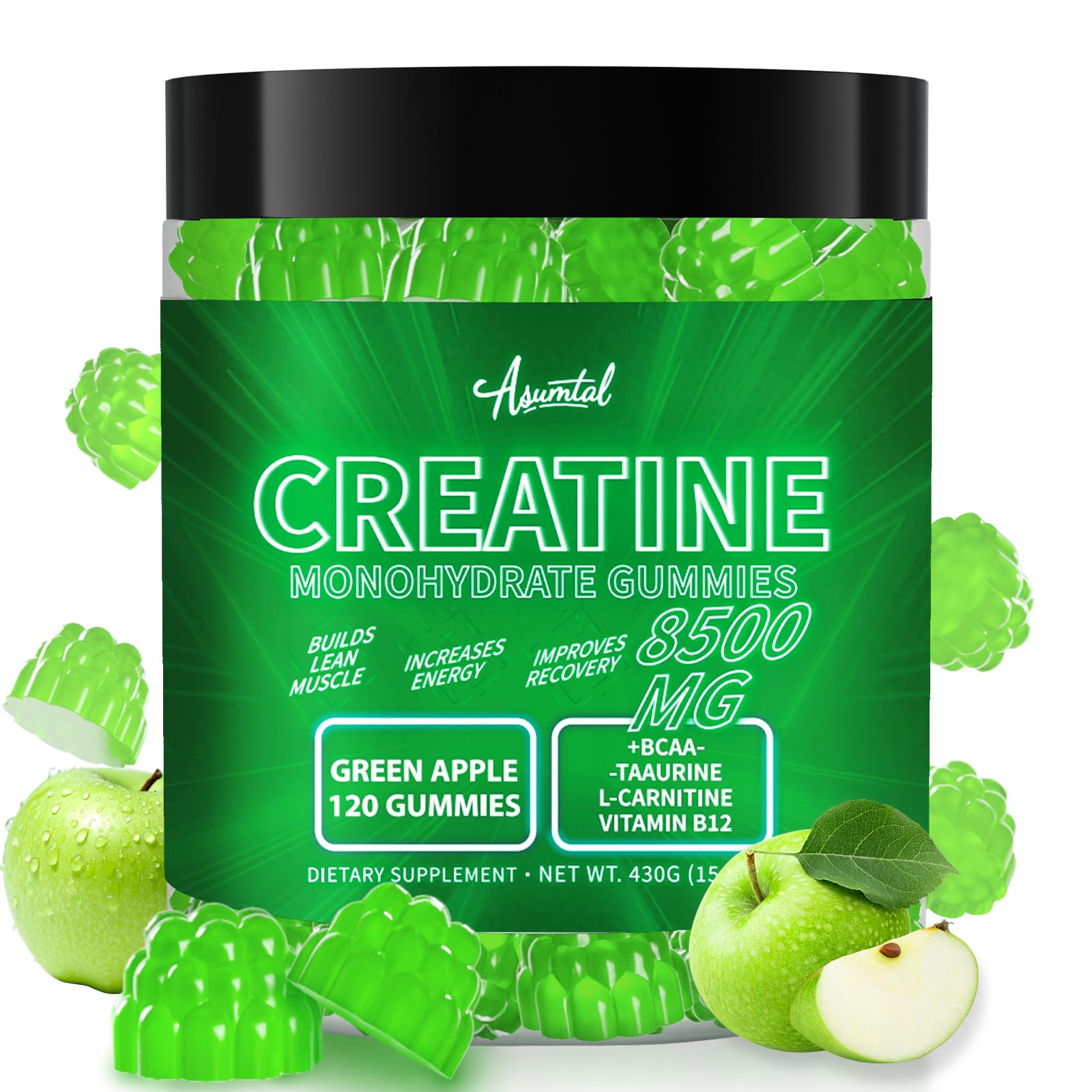 Asumtal Creatine Monohydrate Gummies bottle pour for convenient pre-workout energy.