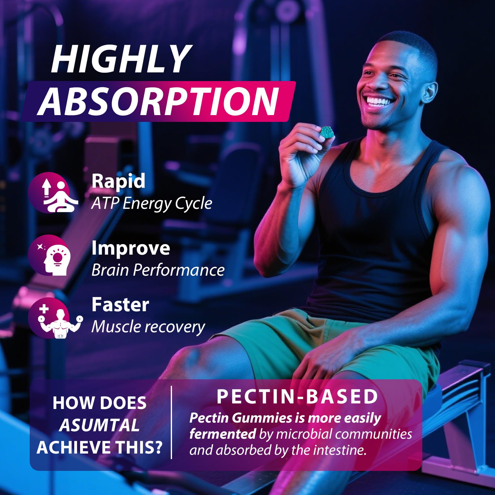 Asumtal Creatine Monohydrate Gummies ingredient blend showcases BCAA and L-Carnitine.