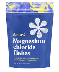 ASUTRA magnesium chloride bath flakes in resealable bag ready for calming soaks.