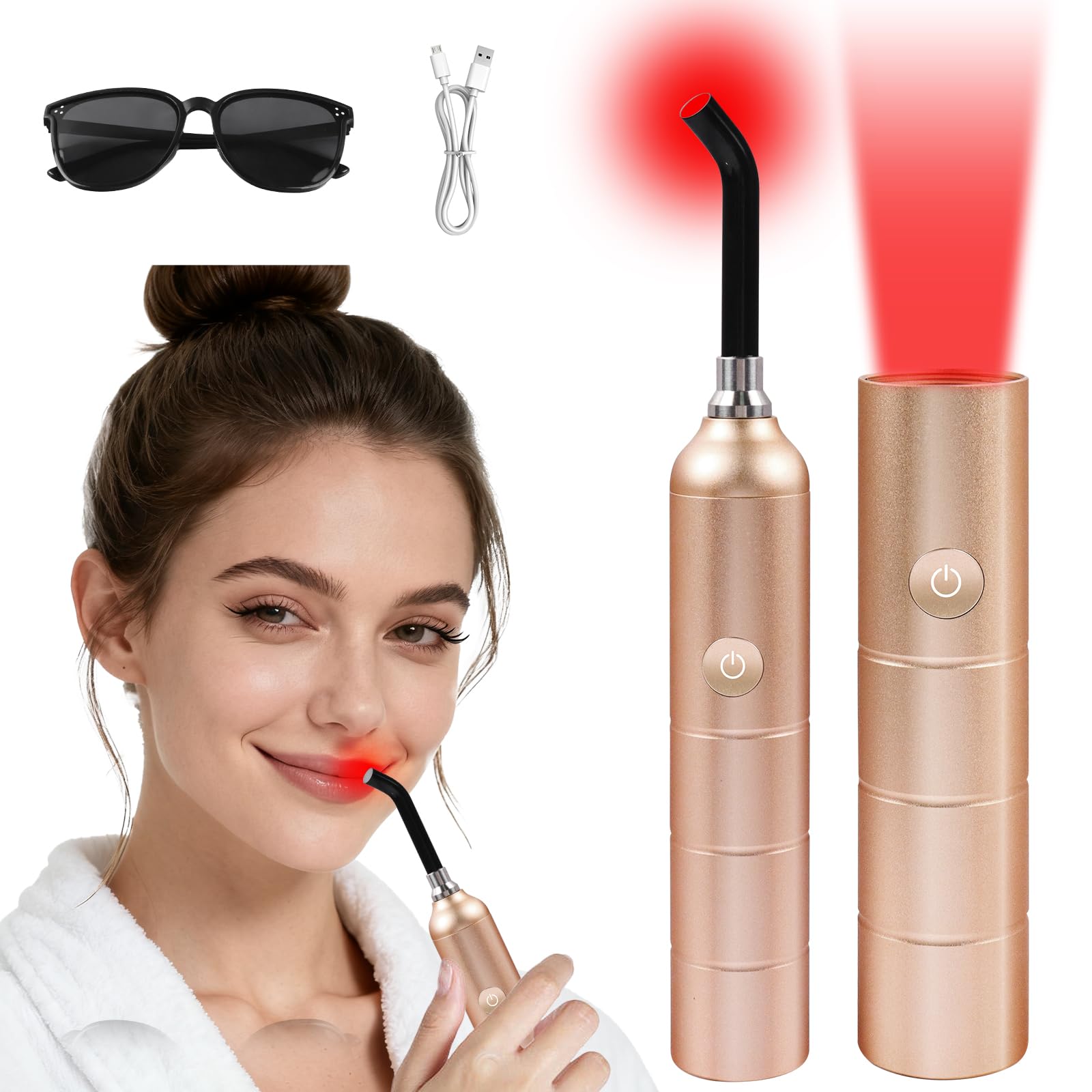 Aswaysun infrared therapy device used on face, nose and ear for facial relief.