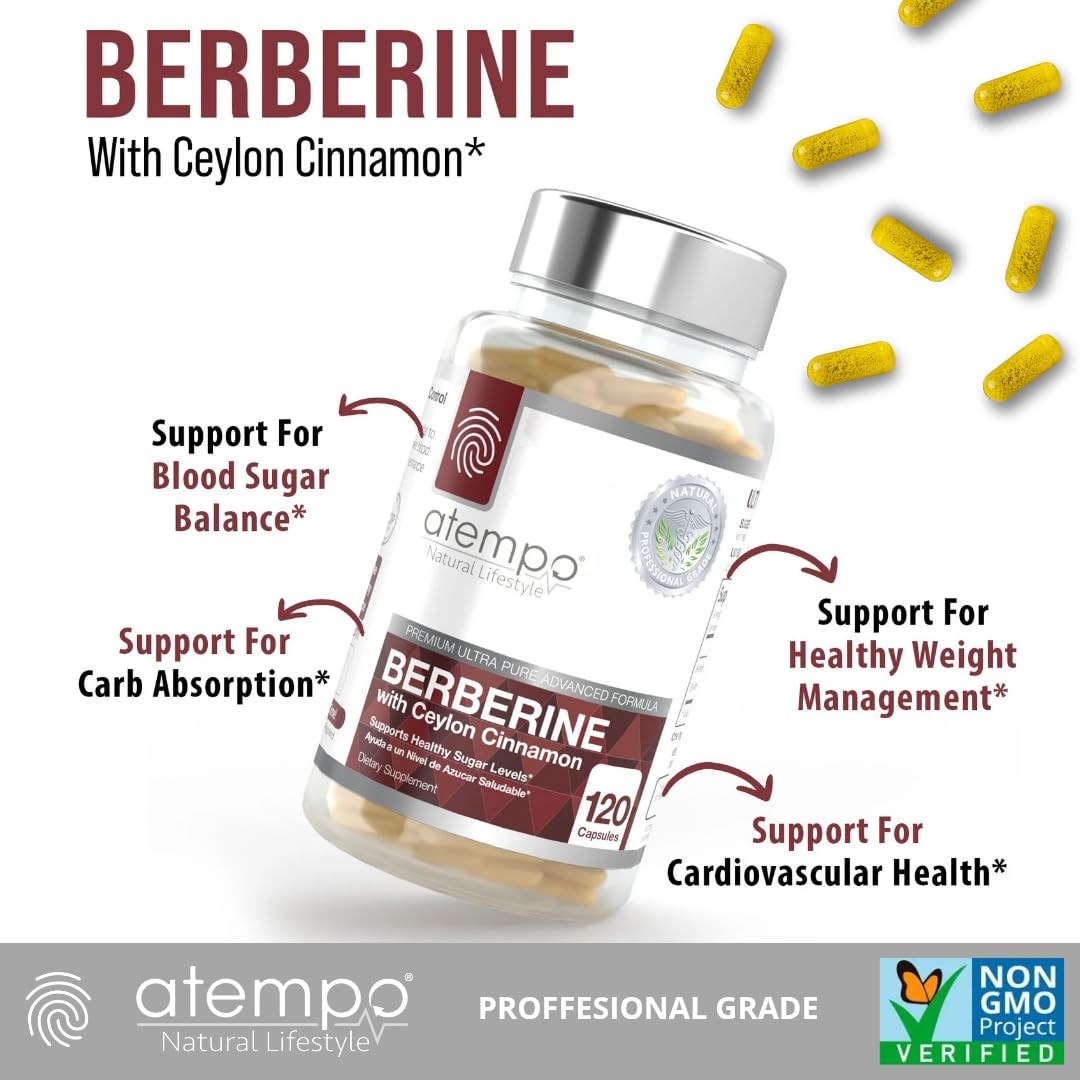 ATEMPO NATURAL LIFESTYLE Berberine Cinnamon label provides ingredients and dosage details