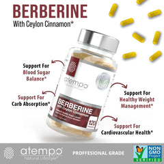 ATEMPO NATURAL LIFESTYLE Berberine Cinnamon label provides ingredients and dosage details