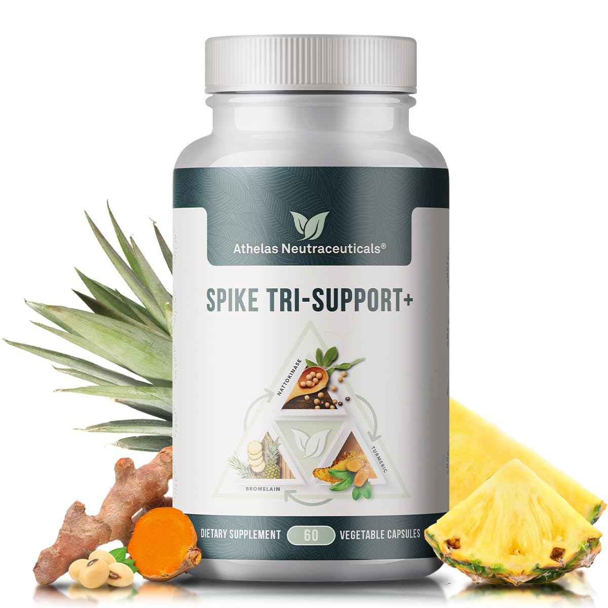 Athelas Spike Tri-Support+ bottle displaying full formula for daily use