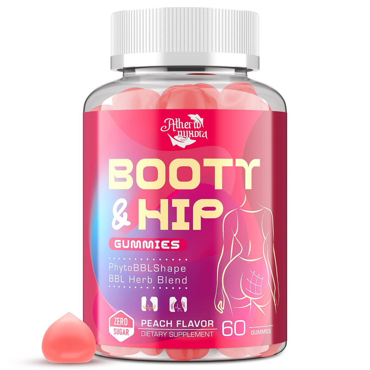 Atherionyxora Booty Gummies peach bottle for daily wellness and peach flavor