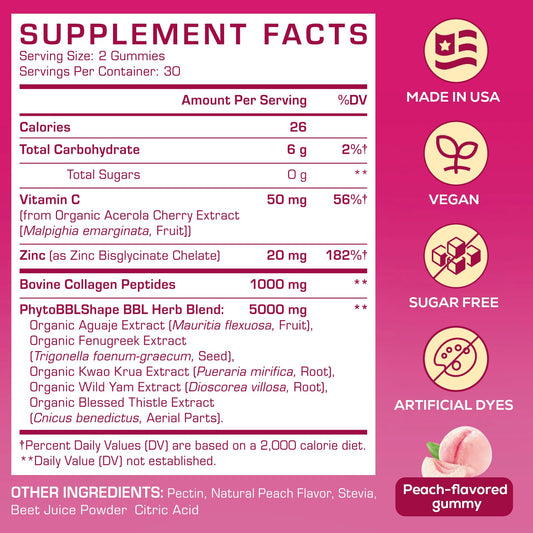 Atherionyxora Booty Gummies peach flavor close-up highlighting zero sugar.