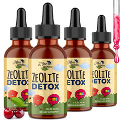 Atherionyxora Zeolite Detox Drops bottle on kitchen counter for easy daily use.