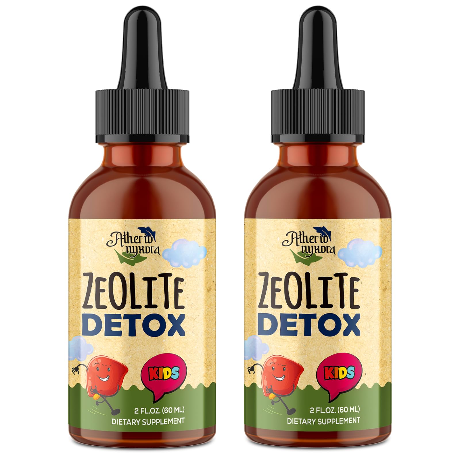 Atherionyxora Zeolite Detox for Kids bottle front with a gentle, naturally sweet supplement