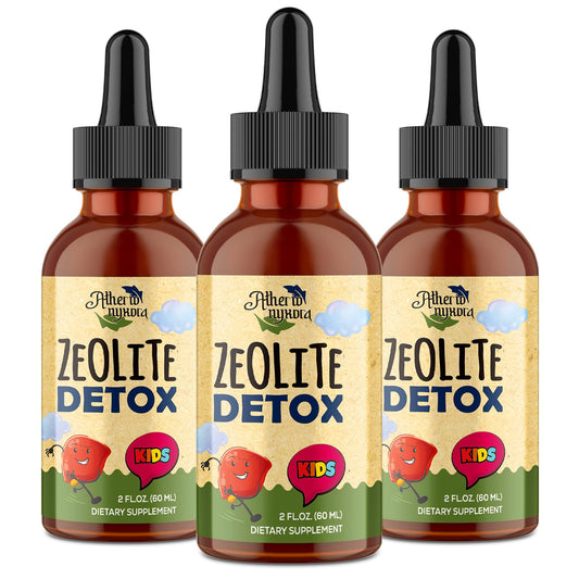 Atherionyxora Zeolite Detox for Kids bottle with natural sweetness and clear dropper