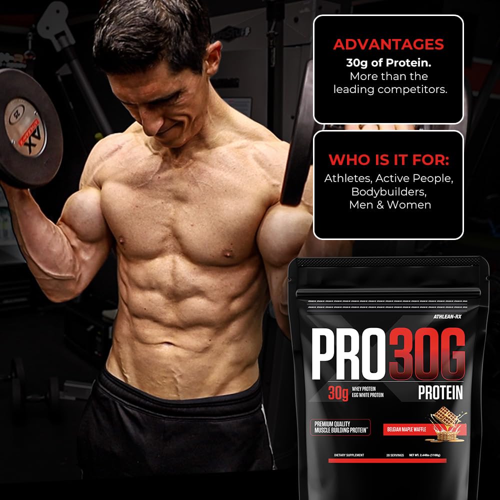 ATHLEAN-RX PRO-30G milk shake glass presenting creamy texture and flavor.