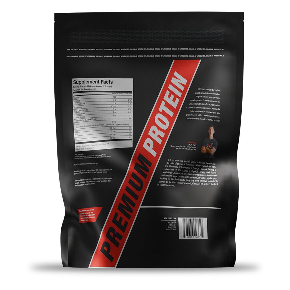 Athlean-RX PRO-30G label close-up highlighting clean ingredients and no fillers.