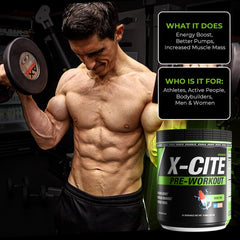 Athlete using X-CITE pre-workout in the gym for focus and endurance.