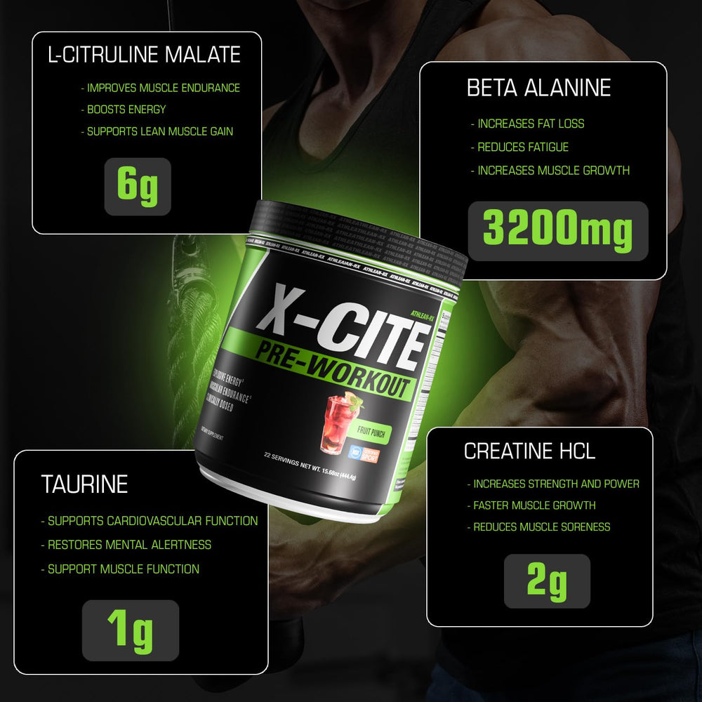 Glass with mixed ATHLEAN-RX X-CITE fruit punch for training