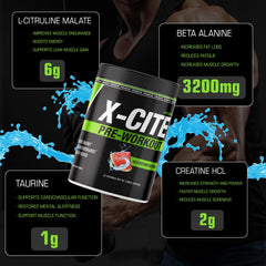 ATHLEAN-RX X-CITE label close-up highlights natural ingredients and purity.