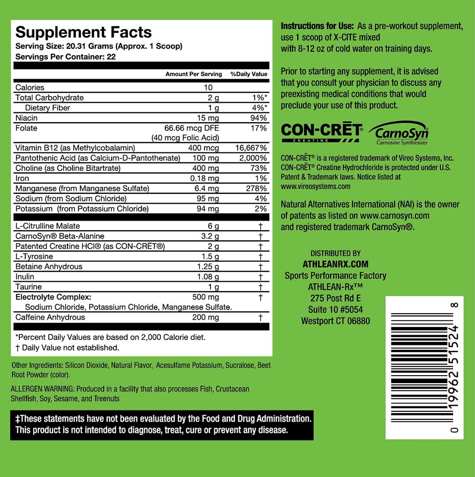ATHLEAN-RX X-CITE ingredients panel highlights natural components for clean energy
