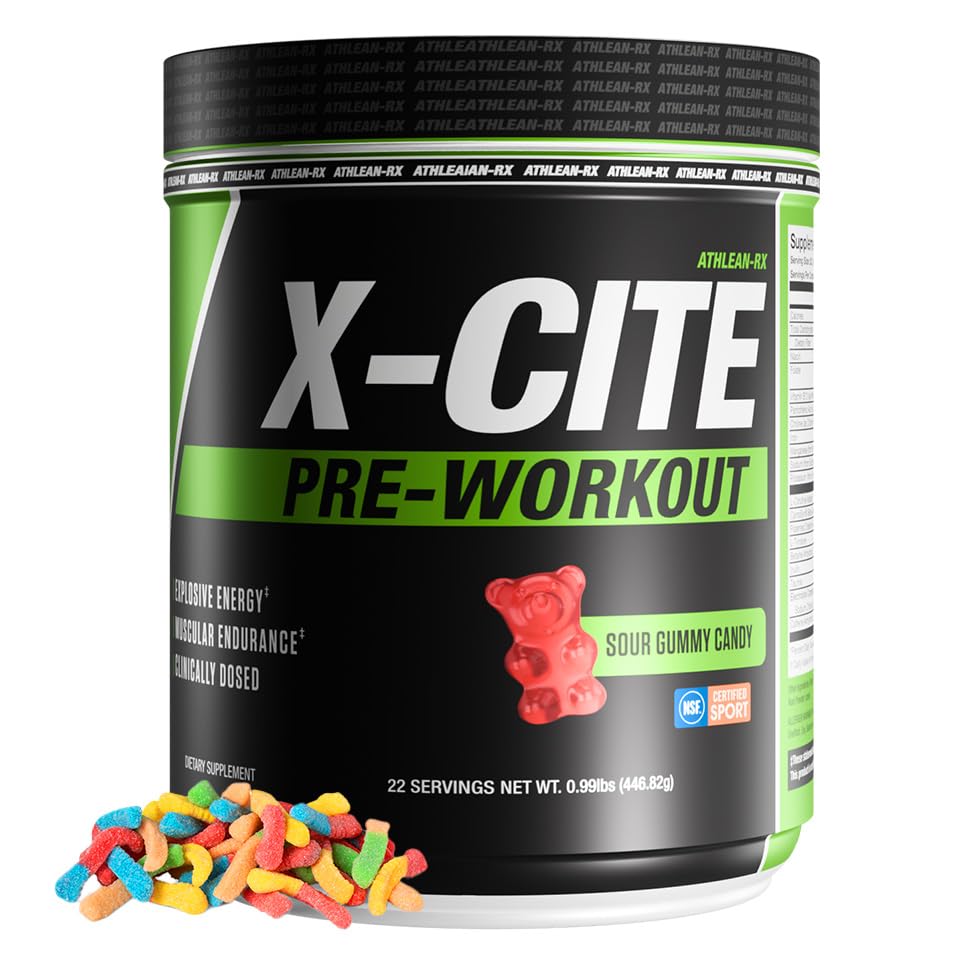 ATHLEAN-RX X-CITE pre-workout tub front highlights energy-boosting formula for workouts