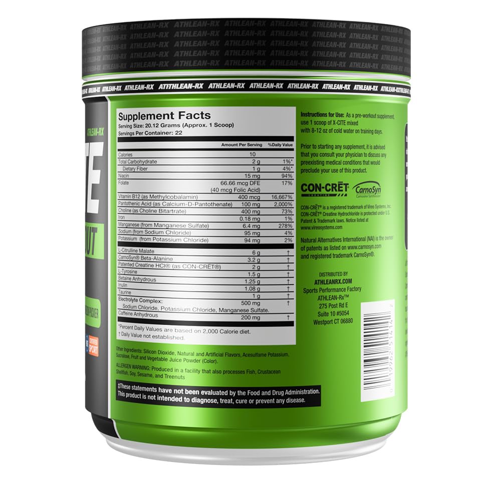 ATHLEAN-RX X-CITE tub watermelon scoop demonstrates convenient dosing and quick mixing.