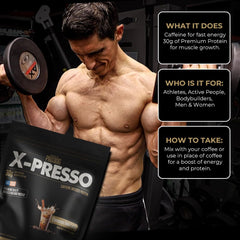 ATHLEAN-X PRO-30G Xpresso packaging box emphasizes gluten-free, low sugar formulation