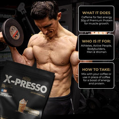 Athlean-X PRO-30G glass with creamy caramel macchiato shake and ice